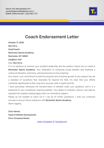Free Printable Coach Endorsement Letter Template to Edit Online