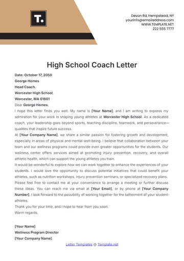 Free High School Coach Letter Template to Edit Online