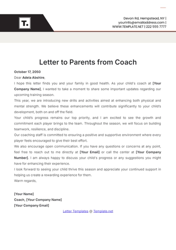 Free Letter to Parents from Coach Template to Edit Online