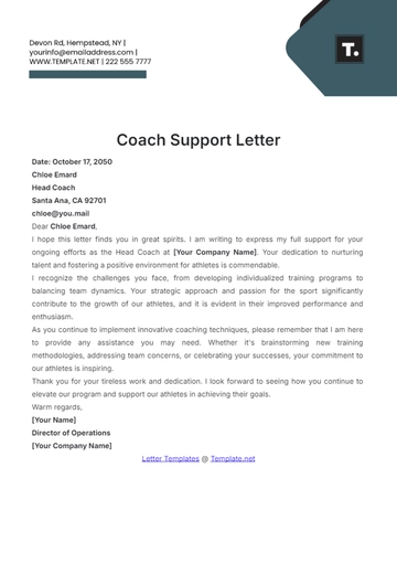 Free Coach Support Letter Template to Edit Online