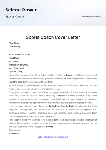 Free Sports Coach Cover Letter Template to Edit Online