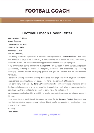 Free Football Coach Cover Letter Template to Edit Online