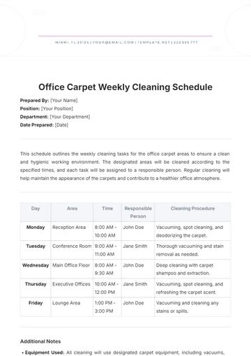 Free Office Carpet Weekly Cleaning Schedule Template to Edit Online