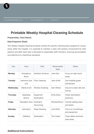 Free Printable Weekly Hospital Cleaning Schedule Template to Edit Online