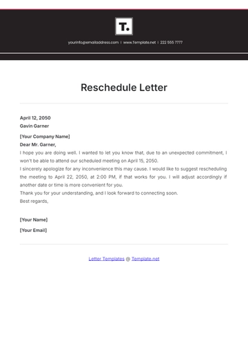 Free Reschedule Letter Template to Edit Online