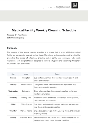 Free Medical Facility Weekly Cleaning Schedule Template to Edit Online
