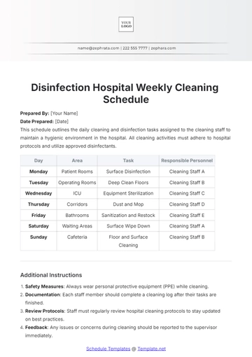 Free Disinfection Hospital Weekly Cleaning Schedule Template to Edit Online