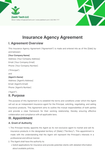 Free Insurance Agency Agreement Template to Edit Online