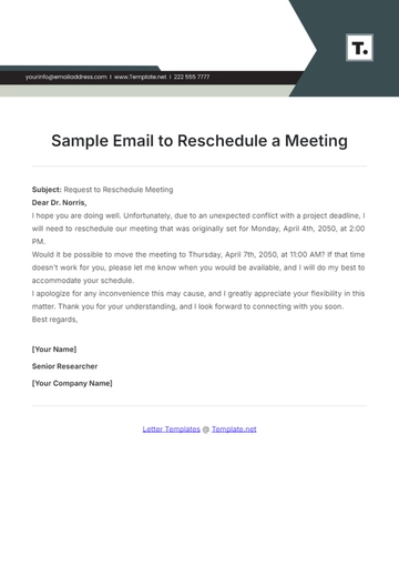 Free Sample Email to Reschedule a Meeting Template to Edit Online