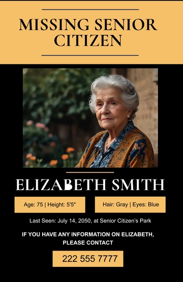 Free Elderly Person Missing Poster Template to Edit Online