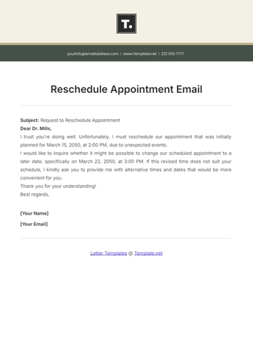 Free Reschedule Appointment Email Template to Edit Online
