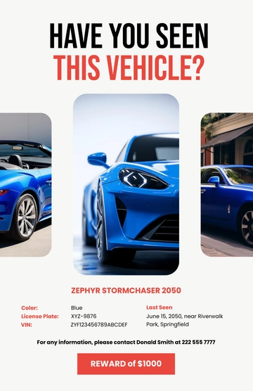 Free Find My Vehicle Missing Poster Template to Edit Online