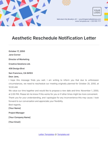Free Aesthetic Reschedule Notification Letter Template to Edit Online