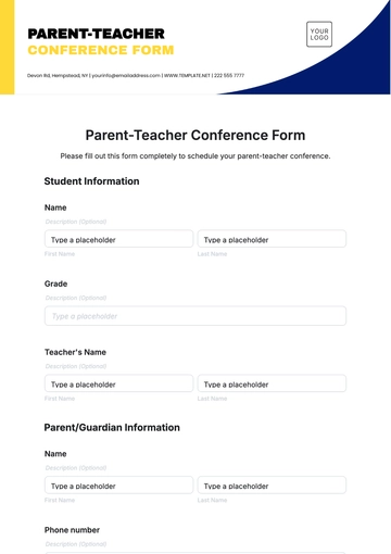 Free Parent-Teacher Conference Form Template to Edit Online