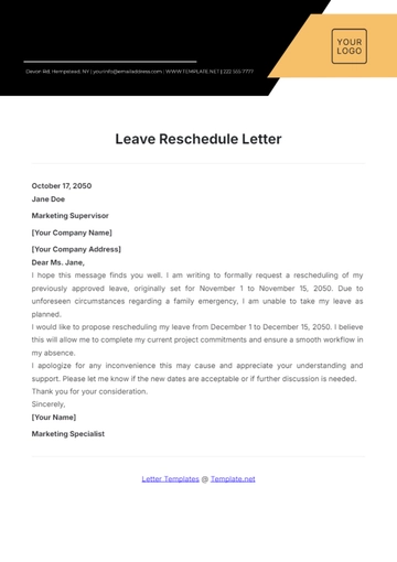 Free Leave Reschedule Letter Template to Edit Online