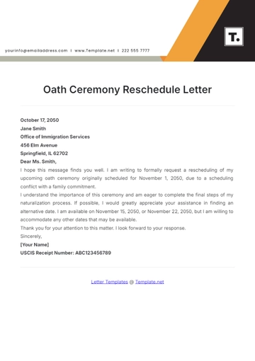 Free Oath Ceremony Reschedule Letter Template to Edit Online