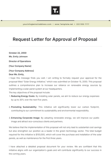 Free Request Letter for Approval of Proposal Template to Edit Online