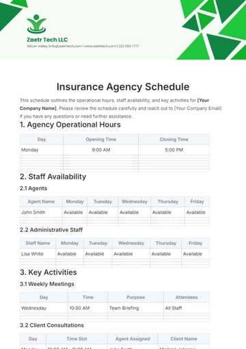 Free Insurance Agency Schedule Template to Edit Online