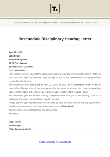 Free Reschedule Disciplinary Hearing Letter Template to Edit Online