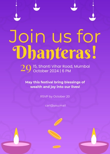 Free Dhanteras Festival Invitation Card Template to Edit Online