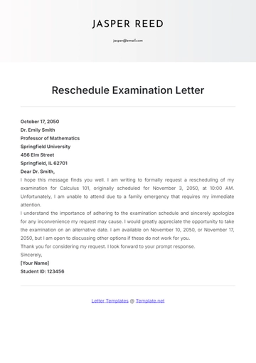 Free Reschedule Examination Letter Template to Edit Online