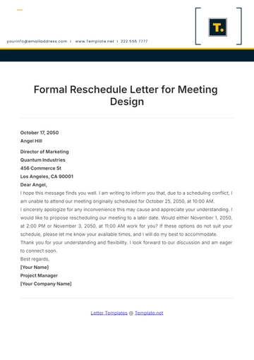 Free Formal Reschedule Letter for Meeting Design Template to Edit Online