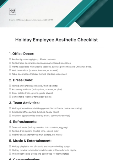 Free Holiday Employee Aesthetic Checklist Template to Edit Online