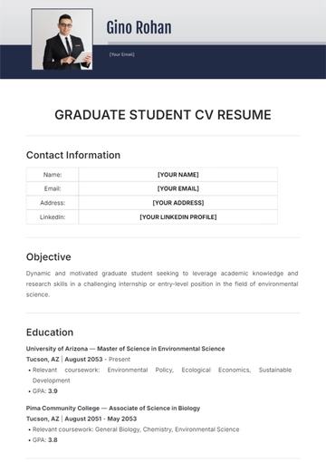 Free Graduate Student CV Resume Template to Edit Online