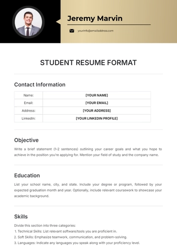 Free Student Resume Format Template to Edit Online