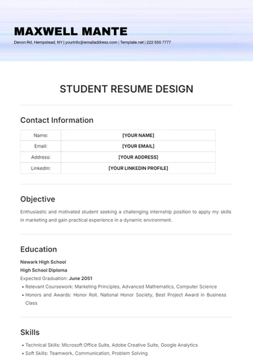 Free Student Resume Design Template to Edit Online