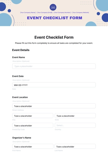 Free Event Checklist Form Template to Edit Online