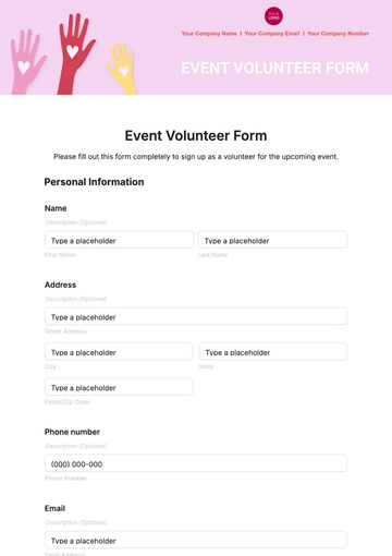 Free Event Volunteer Form Template to Edit Online