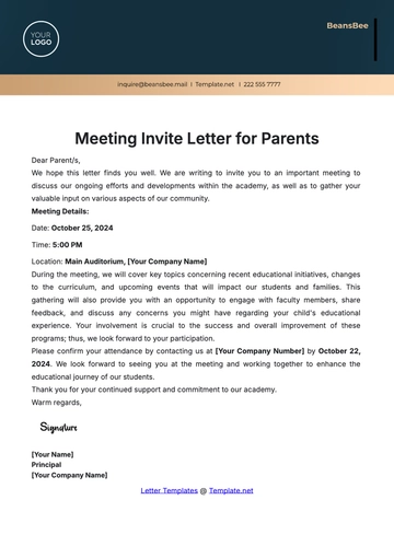 Free Meeting Invite Letter for Parents Template to Edit Online