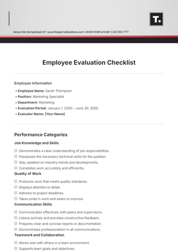 Free Employee Evaluation Checklist Template to Edit Online