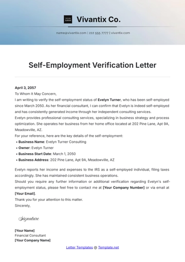Free Self-Employment Verification Letter Template to Edit Online
