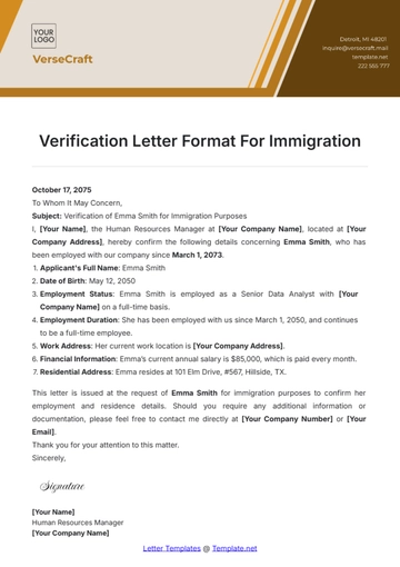 Free Verification Letter Format For Immigration Template to Edit Online