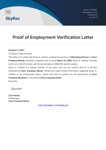 Free Proof Of Employment Verification Letter Template to Edit Online