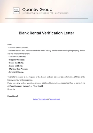 Free Blank Rental Verification Letter Template to Edit Online