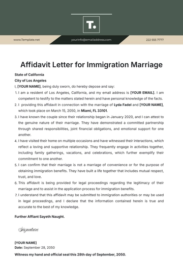 Free Affidavit Letter for Immigration Marriage Template to Edit Online