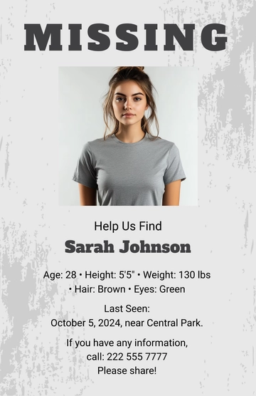 Free Sad Missing Poster Template to Edit Online