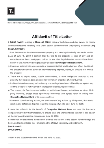Free Affidavit of Title Letter Template to Edit Online