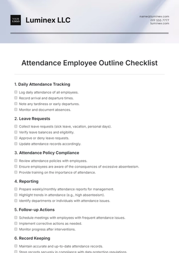 Free Attendance Employee Outline Checklist Template to Edit Online