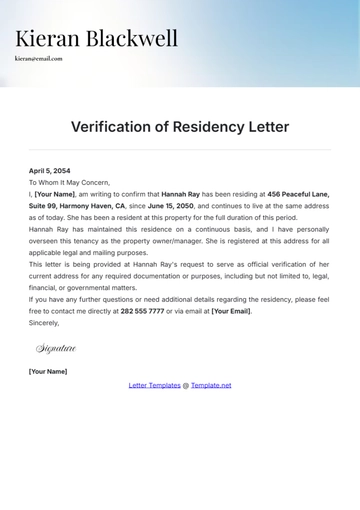 Free Verification Of Residency Letter Template to Edit Online