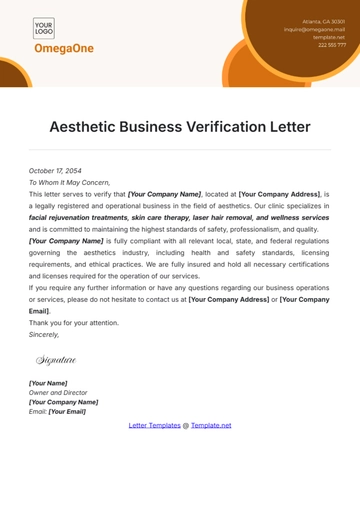 Free Aesthetic Business Verification Letter Template to Edit Online