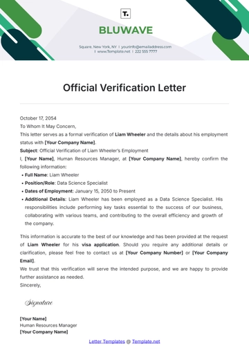 Free Official Verification Letter Template to Edit Online