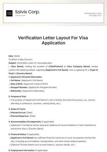 Free Verification Letter Layout For Visa Application Template to Edit Online