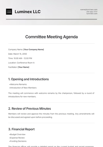 Free Committee Meeting Agenda Layout Template to Edit Online