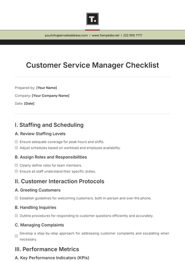 Free Customer Service Manager Checklist Template to Edit Online