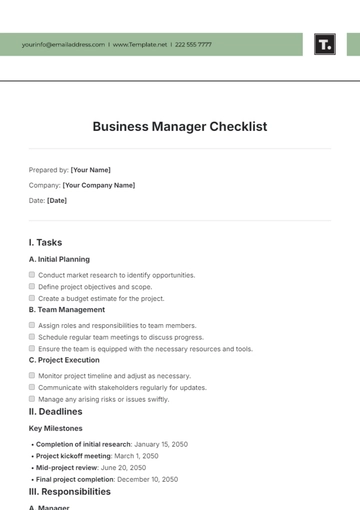 Free Business Manager Checklist Template to Edit Online