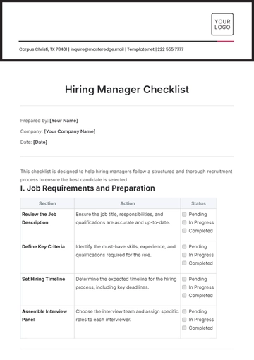 Free Hiring Manager Checklist Template to Edit Online